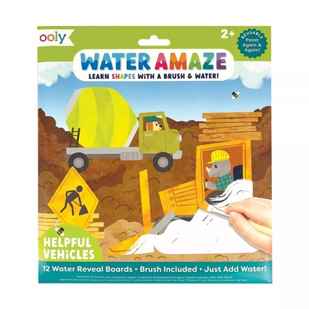 OOLY Water Amaze, Helpful Vehicles - 12 Reveal Boards & Brush Reusable Water Pads