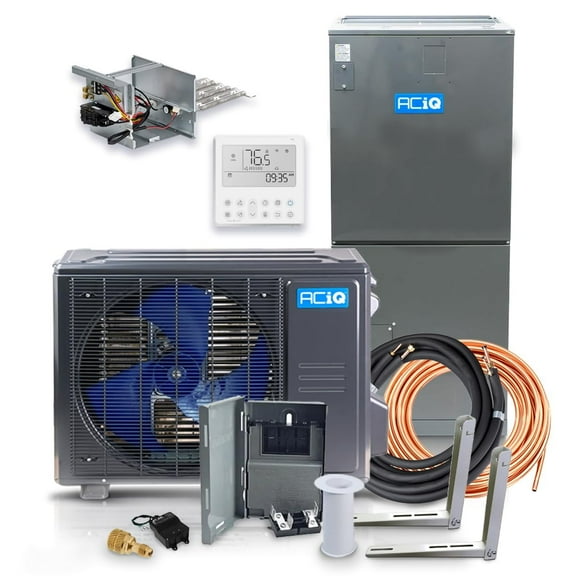 ACiQ 18,000 BTU Standard Unitary Mini Split AC/Heating System | 10kW Backup Heat Kit and 50' Install Kit | High Efficiency Ducted Condenser & Air Handler | HVAC Systems R-454B Refrigerant