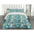 thumbnail image 3 of Ambesonne Palm Leaf Quilted Bedspread Set 3 Pcs, Abstract Nature Dream, Queen Size, Blue Mint Green Orange, 3 of 5