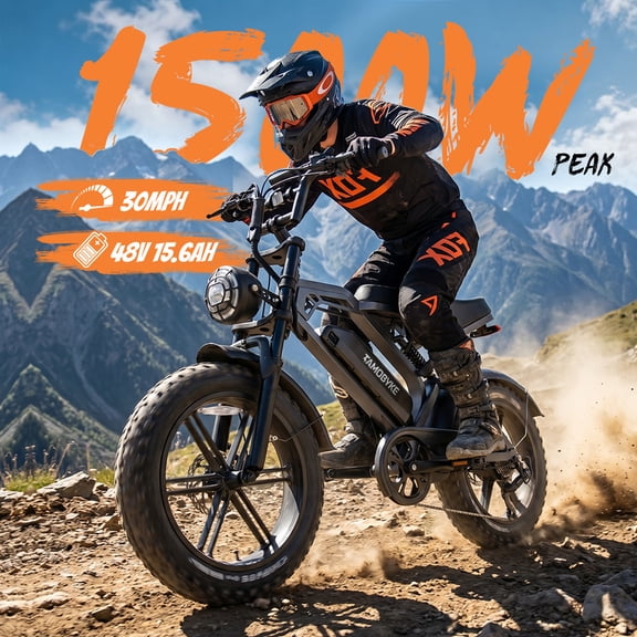 Tamobyke S20 Electric Bike for Adults, 1500W Peak Motor, 48V 15.6Ah Bttery, 30MPH Max Speed, 20"x4" Fat Tire E-Mountain Bicycle with Full Suspension UL2849
