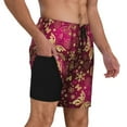 thumbnail image 3 of Picia Golden Snowflakes And And Butterflies pattern Mens Swim Trunks with Compression Liner Stretch Beach Shorts Quick Dry with Zipper Pockets No-Chafing Board Shorts-Large, 3 of 9