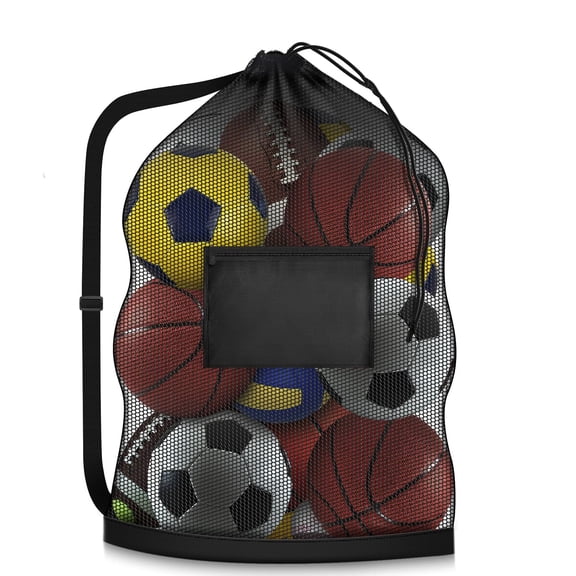 BESTSKY Extra Large Soccer Ball Bag, 40" X 30" Drawstring Mesh Ball Bag with Pocket, Heavy Duty Sport Net Sack for Coaches, Storage Bag for Basketball, Volleyball, Gym Equipment, Swimming Gear