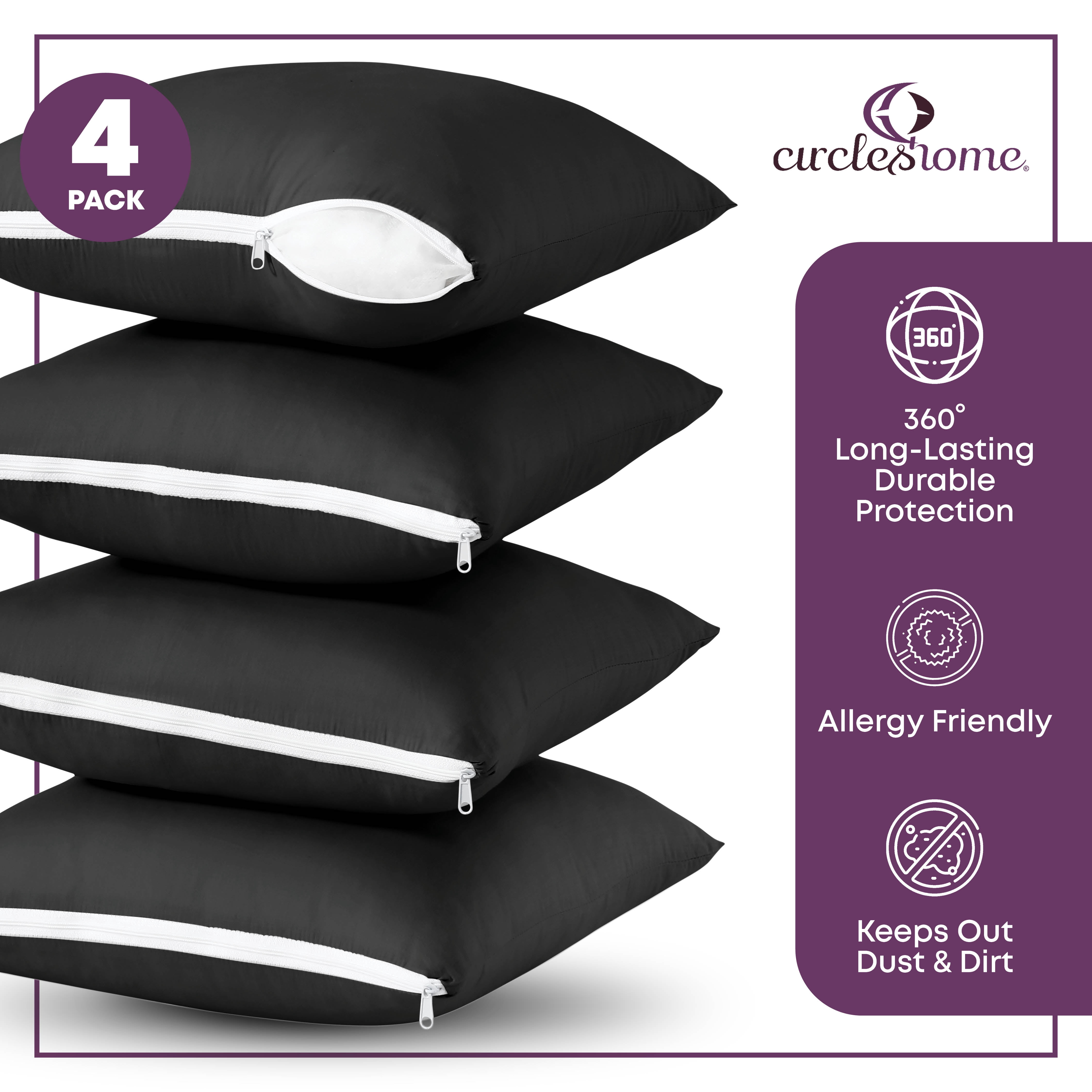 CIRCLESHOME Throw Pillow Protectors - 100% Cotton Breathable Pillowcases - 18 X 18 Square Pillowcases - Protects Pillows from Dirt, Dust and Debris (Square Pillow - 4 Pack- 18x18)