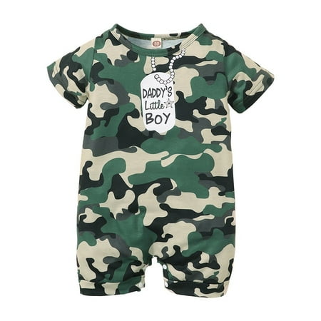 

OLLUISNEO Infant Baby Boys Summer Bodysuit Camouflage Short Sleeve Jumpsuit 9-12 Months