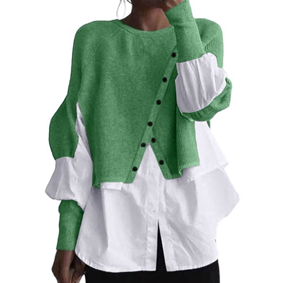 LUOGENLI Women's Sweaters Long Cardigan Women's Pullover Sweater Winter Knitted Top Casual Long Sleeve Two Piece Layered Turtleneck Soft Comfortable Fashion Dark Green Size L
