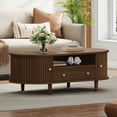 thumbnail image 3 of Noble House 39.3" Coffee Table,Walnut Finish with Drawer & Roll-Up Door,Open Storage Sofa Side Table,Walnut, 3 of 12