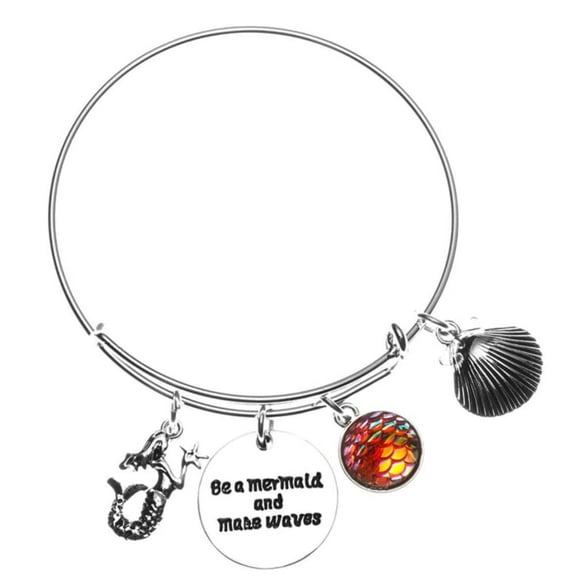 Infinity Collection Mermaid Friendship Charm Bracelet, Be a Mermaid and Make Waves Jewelry Expandable Wire Mermaid Charm Bracelet for Women and Teens