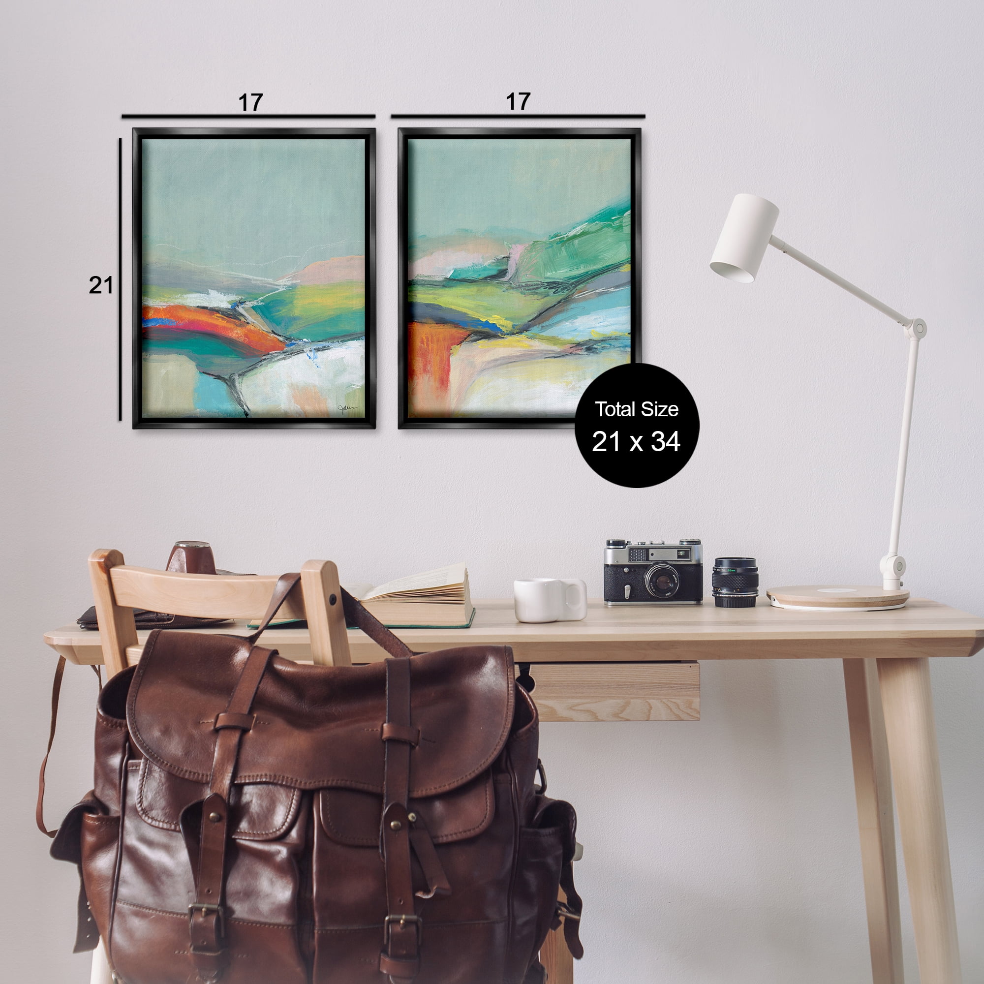 Stupell Industries Impressionist Pastel Landscape Abstract Painting Black Floater Framed Canvas Art Print Wall Art, 17 x 21, Set of 2