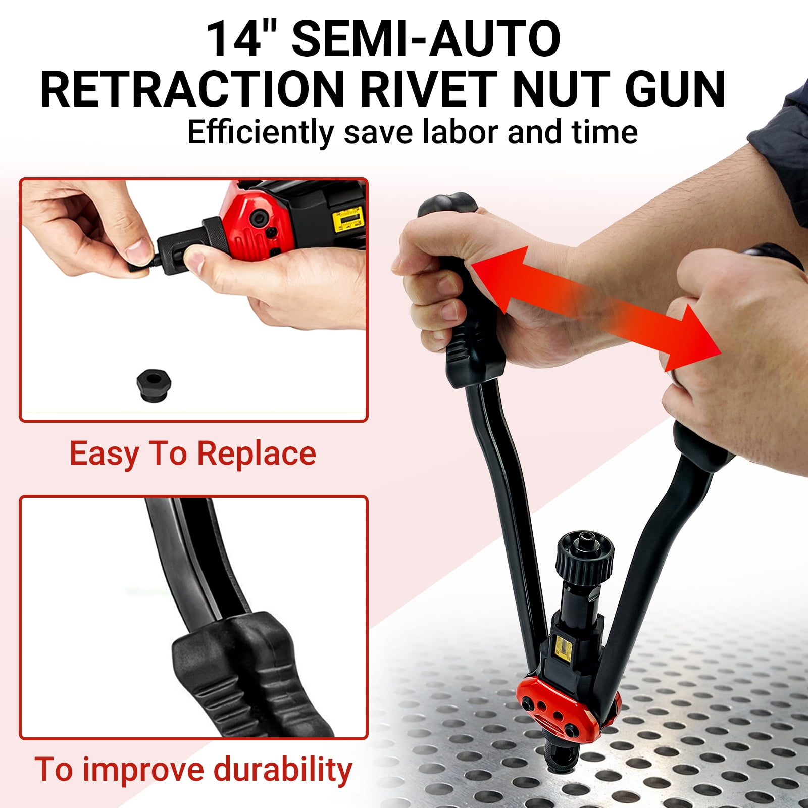 iMeshbean Rivet Nut Gun Kit Rivnut Setting Tools Nut Setter Tool Hand Blind Riveter 16"