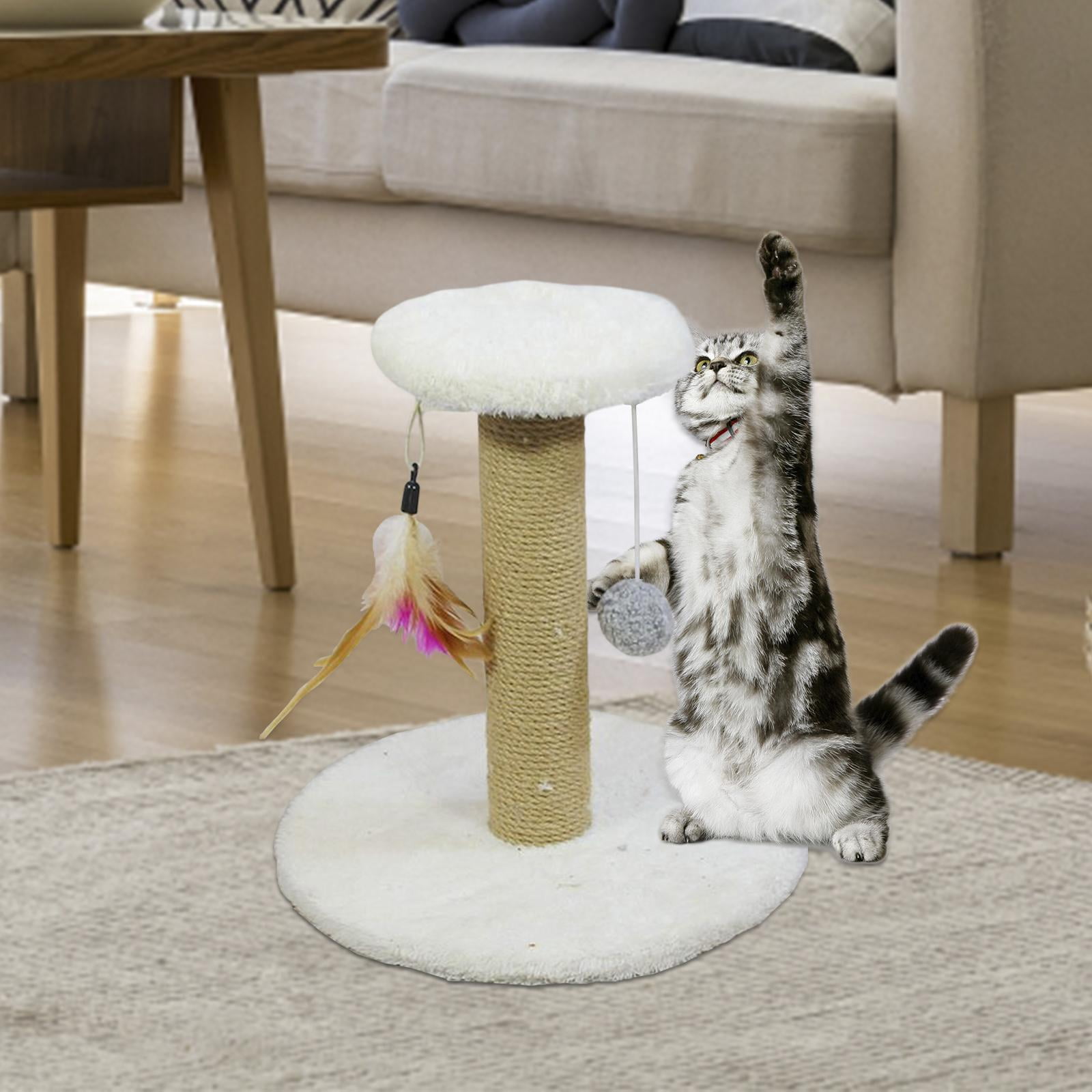 Fzaqwen Cat Scratching Post Cat Scratcher Scratch Post Interactive Toy Cat Gift Climbing Round White