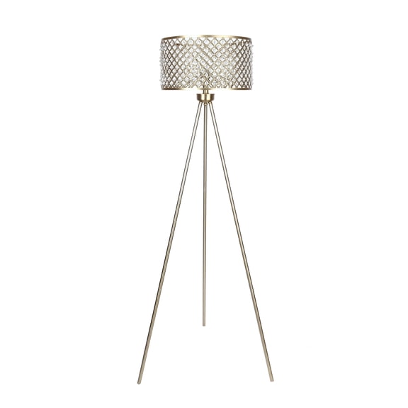58.5" Gold Plated Floor Lamp w/ Tripod Base Design & Crystalline Metal Shade