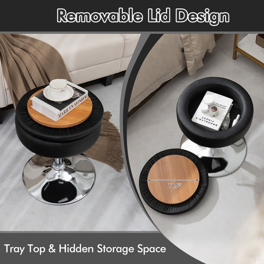 Finihen Vanity Stool with Storage, Makeup Room Seat Chair, Adjustable 360Â° Swivel Storage Vanity Stool with Removable Tray, for Makeup Room, Living Room, Bedroom, Black