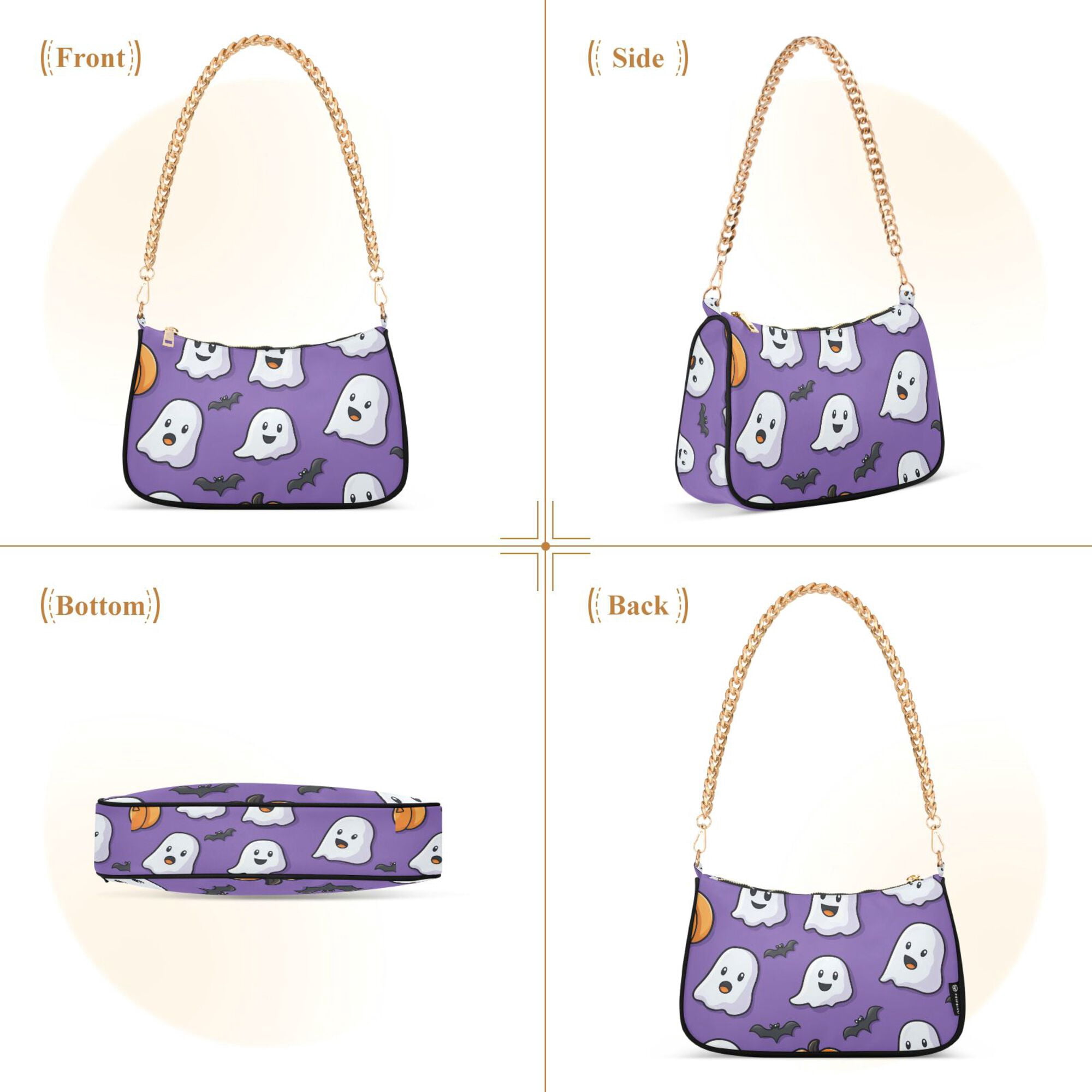 FORMRS Womens Shoulder Bag with Chain Strap Clutch Purse Cute Tote Handbag, Halloween Ghosts Purple