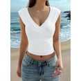thumbnail image 5 of Women'S Y2K V-Neck Wrap Front Cap Sleeve Fitted Cropped Tank Tops White M, 5 of 8