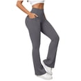thumbnail image 6 of ClodeEU Women's High Waist Flare Leg Yoga Pants,Solid Color Quick Dry Stretch Workout Leggings Gray,Women's Plus L, 6 of 7