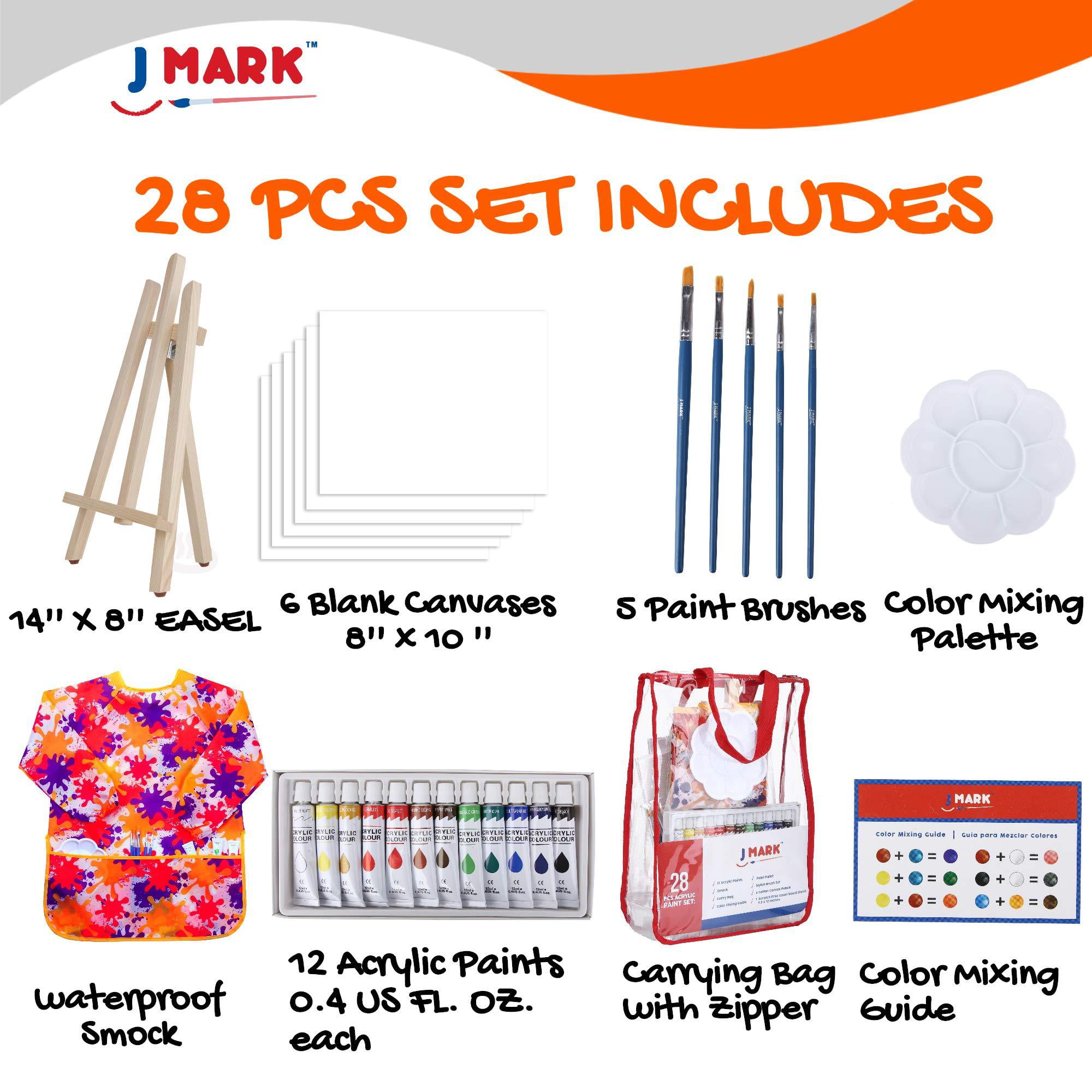 J MARK Paint Set Mini Canvas Acrylic Painting Kit with Wood Easel Canvases  Paint Brushes & More