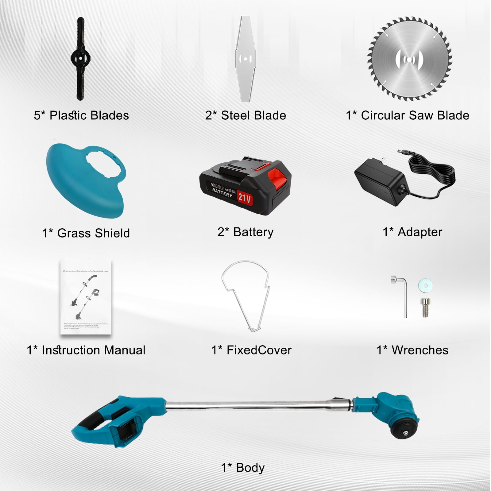 BAOKALER 24V Cordless Weed Trimmer, 650W Electric Weed Wacker, Battery Powered Weed Eater for Lawn Yard Garden, 2PC 2000mAh Batteries and Charger, 3 Types of Blades, Blue