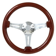 New World Motoring Real Wood Steering Wheel Chrome-Plated Spokes Fits 1969 - 1994 Chevrolet