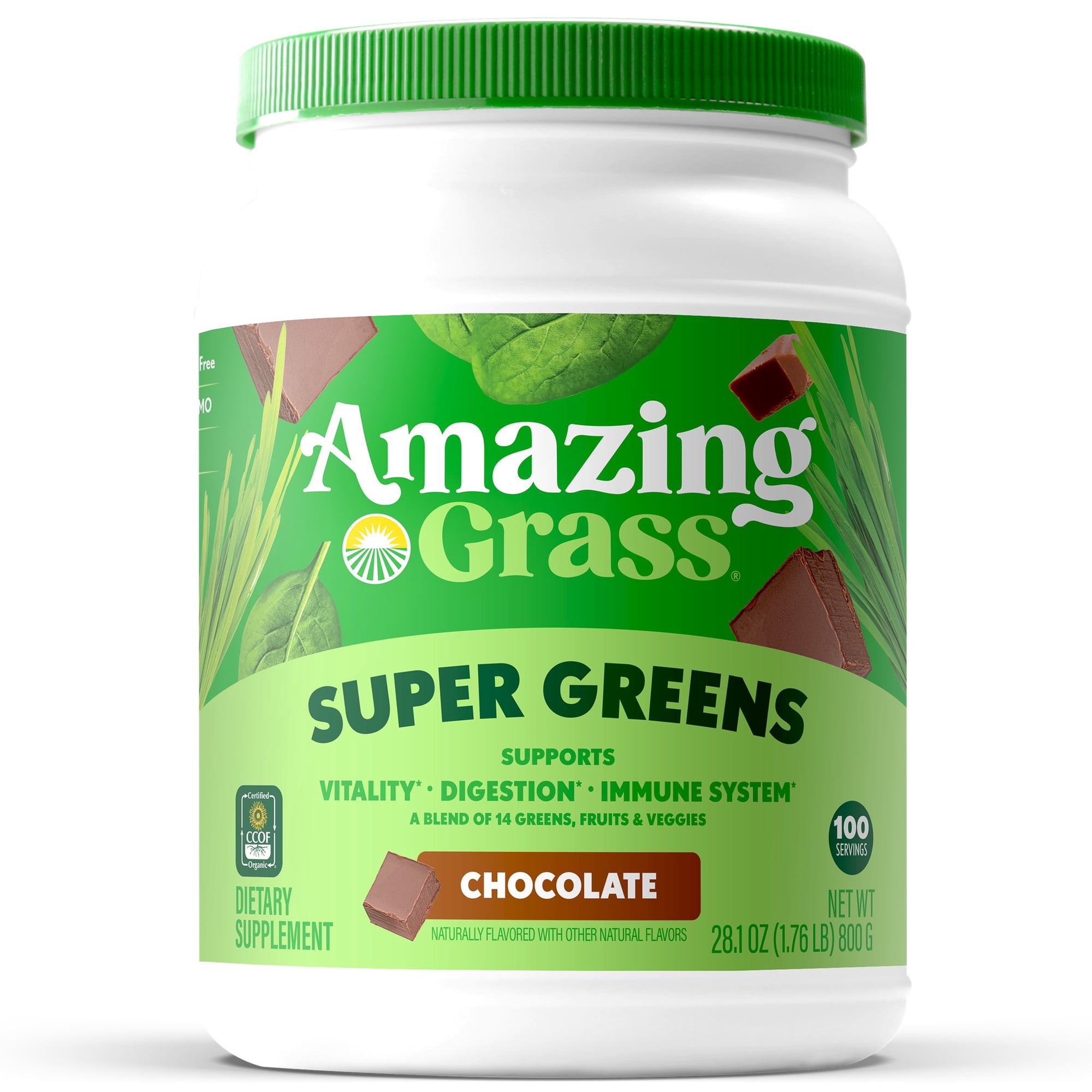 Amazing Grass Green Superfood Powder, Flavor: Chocolate, 28oz Bottle, 100 Servings