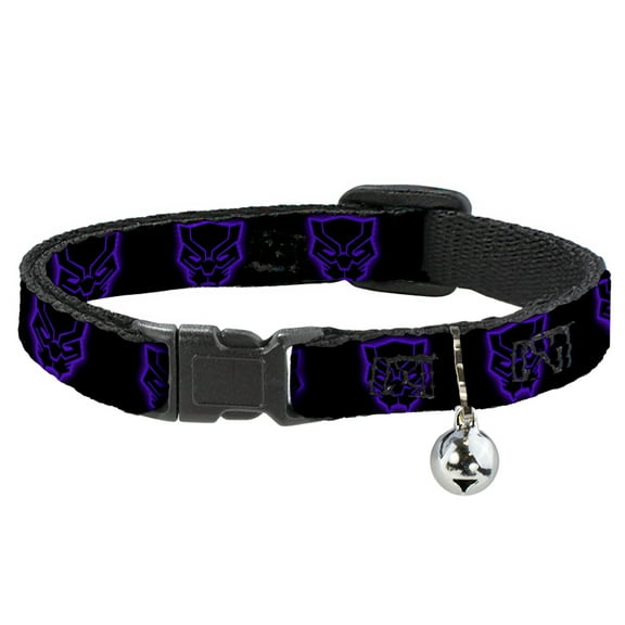 Marvel Comics Breakaway Cat Collar With Bell, Plastic Clip, Easy Adjustable, Black Panther Avengers Icon Outline Black Purple, 8.5 to 12 Inches 0.5 Inch Wide