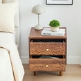 thumbnail image 6 of Wirrytor Mid century Short Nightstand with 2 Drawers, Bedside Table 2 Drawer Dresser with Embossed Pattern, Storage End Table with Wooden Legs for Bedroom & Living Room,Walnut, 6 of 9