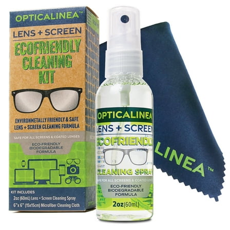 OPTICALINEA ECOFRIENDLY Lens and Screen Cleaning Spray l Alcohol-Free Lens Cleaner for Eyeglasses, Sunglasses, Goggles, Screens, Optical Lenses, Industrial Eyewear and Shields (2oz Kit)