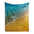 thumbnail image 1 of Landscape Soft Flannel Fleece Blanket, Tropical Island Beach Caribbean Atlantic Ocean Scenery Artwork Print, Cozy Plush for Indoor and Outdoor Use, 50" x 60", Pale Blue and Marigold, by Ambesonne, 1 of 6