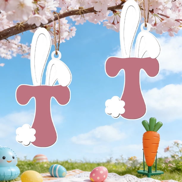 Decoraciones de Pascua, adornos de Pascua, regalos de Pascua Adorno de letra con orejas de conejo de madera de Pascua Letrero colgante de madera