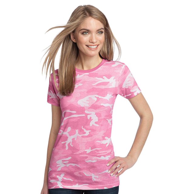 Distrito hecho - Damas Thin Camo Crew Tee, rosa l District Made Camiseta de manga corta