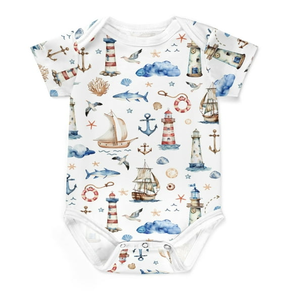 Sailing Adventures Nautical Ocean Bodysuit Clothes Girl Boy Boat Anchor Lighthouse Sea Life Infant One-Piece Baby Bodysuit
