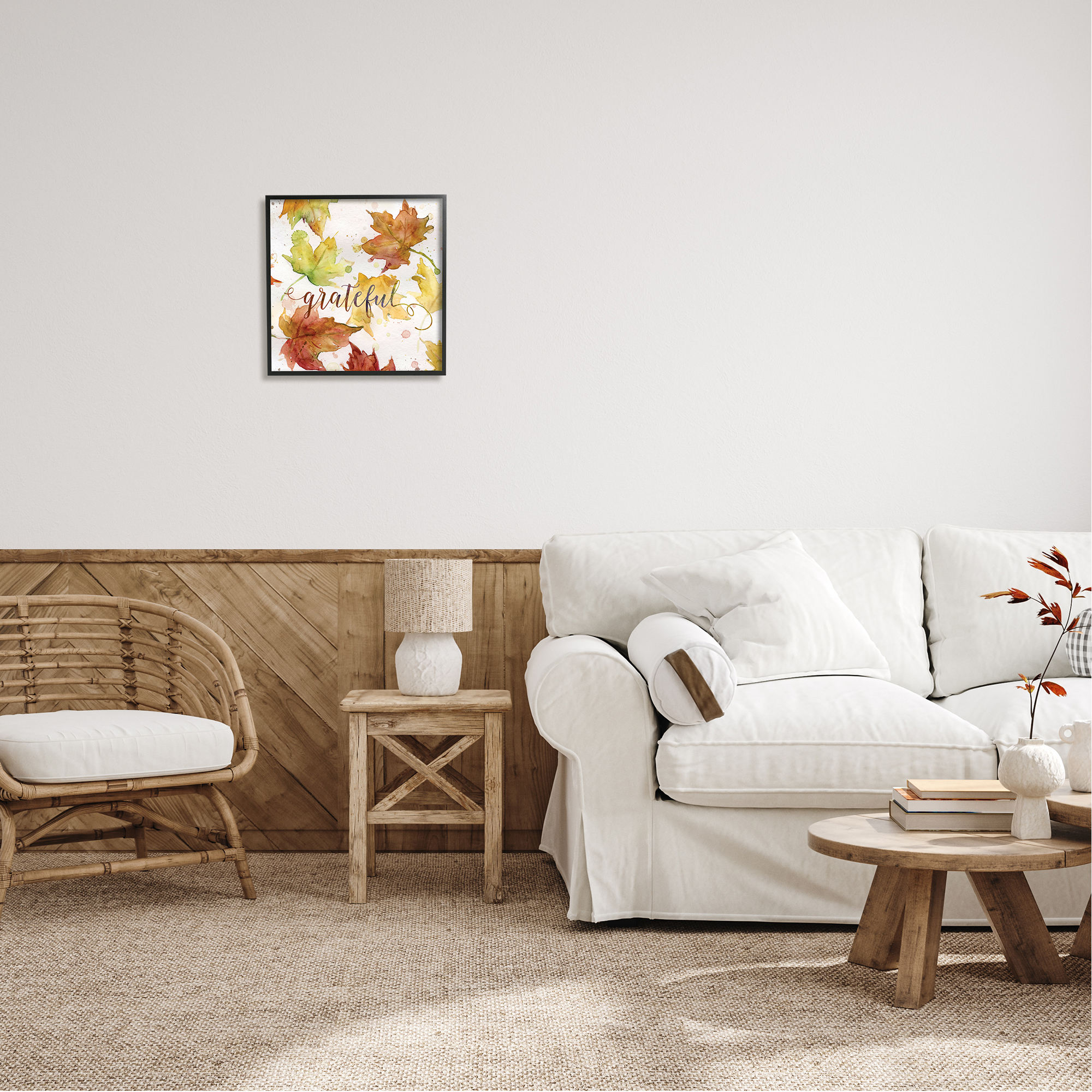 Stupell Industries Grateful Fall Maple Leaves Holiday Painting Black Framed Art Print Wall Art, 17 x 17
