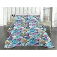 thumbnail image 2 of Ambesonne Memphis Design Quilted Coverlet 3 Pcs, Tropical Birds Art, Queen Size, Sea Blue Apricot Magenta, 2 of 4