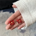 thumbnail image 4 of Grandest Birch 1 Pair Women Sweet Red Flower Shape Four Petals Ear Stud Earring Jewelry Accessory Alloy Red, 4 of 7