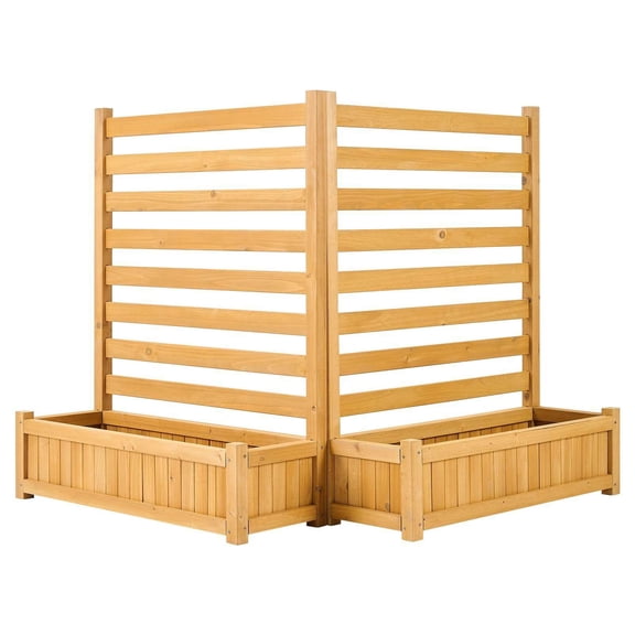 Wooden Privacy Fence 36 x 45 Inch AC Unit Fence 2 Slatted Panels with Planters Metal Stakes Outdoor Screen for Garden Pool Trash Can Hider