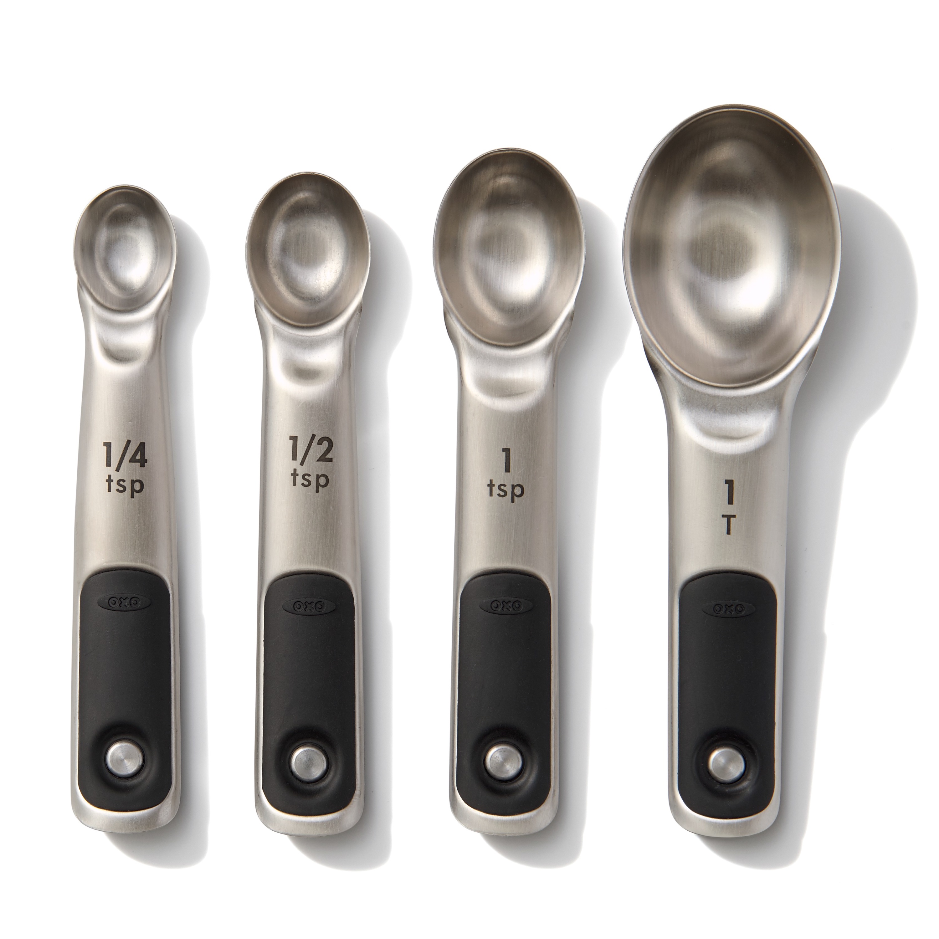 OXO Stainless Steel Measuring Spoons 4-Piece Set with Magnetic Handles and Etched Measurements