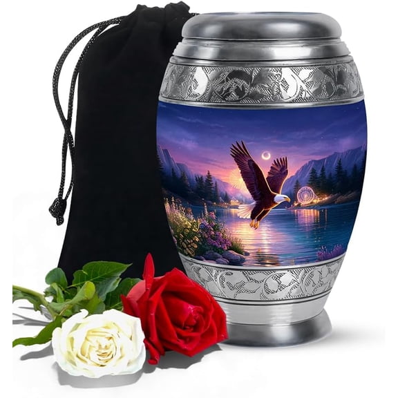 Eagle Human Remains Urns - Memorial Ash Urn - Large With Velvet Bag - Funeral Decorative Ash - Burial Adult Urns For Human Ashes - Cremation Urn Adult Ashes - Size 10 Inch 1pcs
