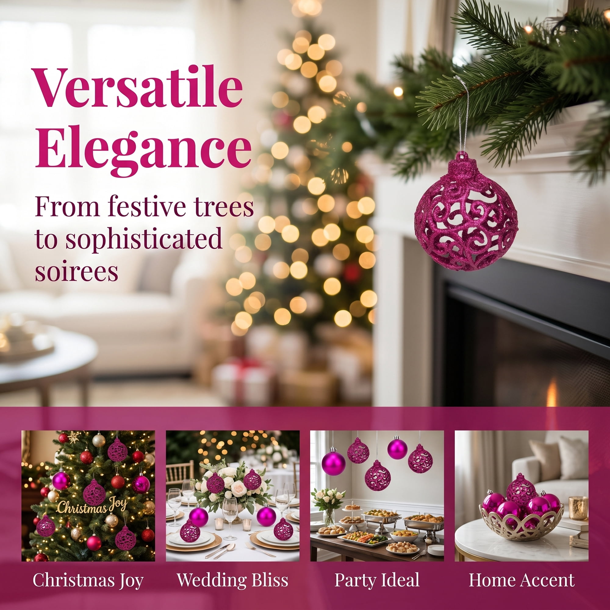 Unique Bargains 6 Pack Electroplated Sphere Orbs Decorative Christmas Ornaments Rose 2.4"