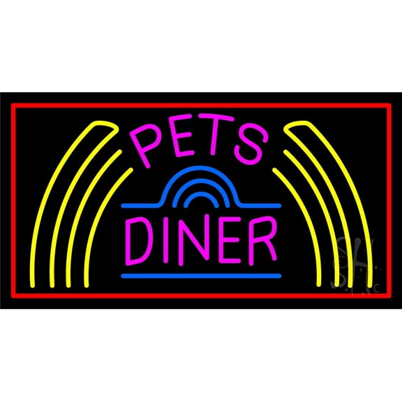 Pet Diner LED Neon Sign 20" Tall x 37" Wide - inches Black Square Cut Acrylic Backing, with Dimmer - Premium built indoor Sign for Club, Home décor, Event, Workshop, Storefront.