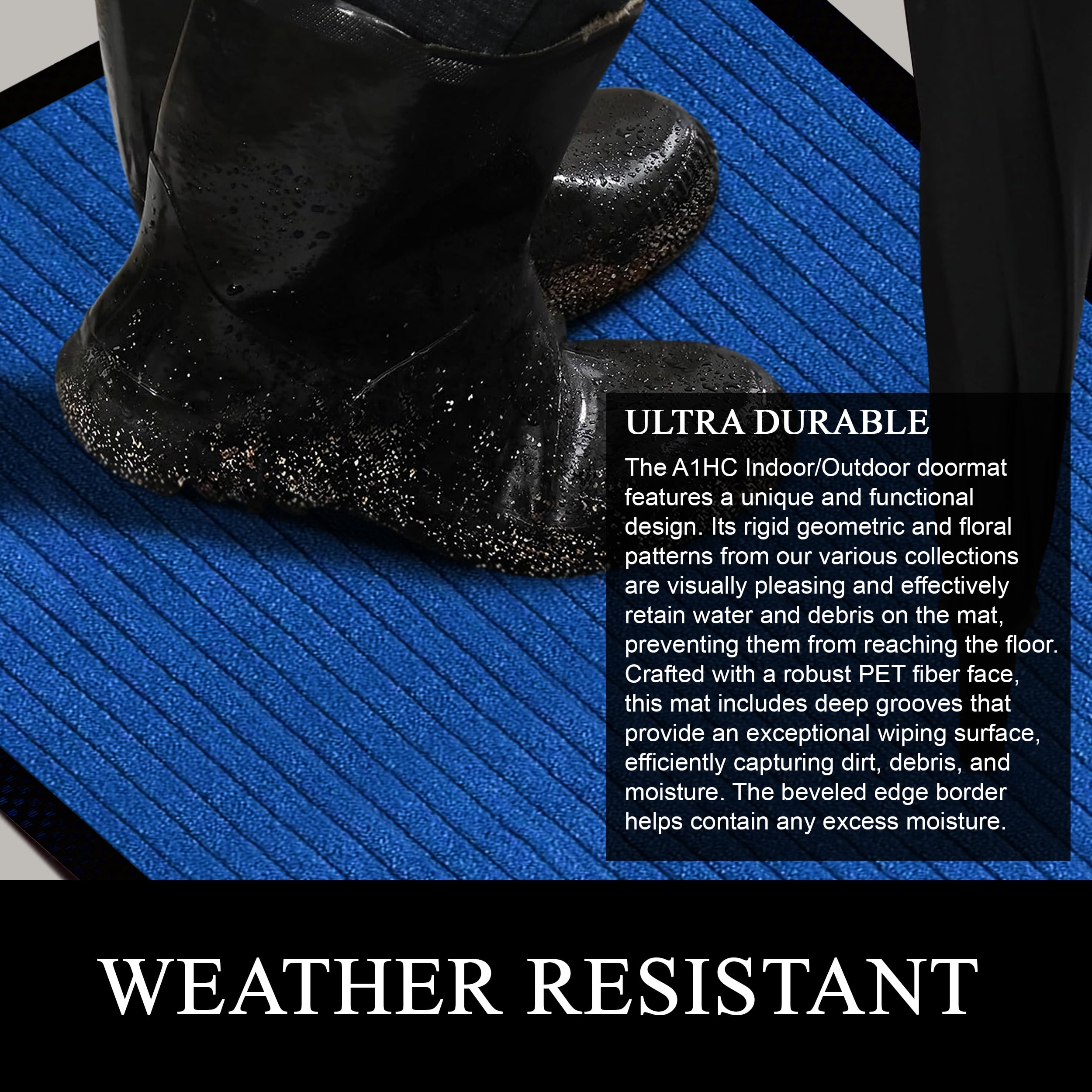 A1HC Indoor Outdoor Mat, Front and Back Entrance Welcome Mats, Front Door Patio Mats 47X71 Inches, Non-Slip Easy Clean Entrance Washable Large Size Doormat, Blue Stripe