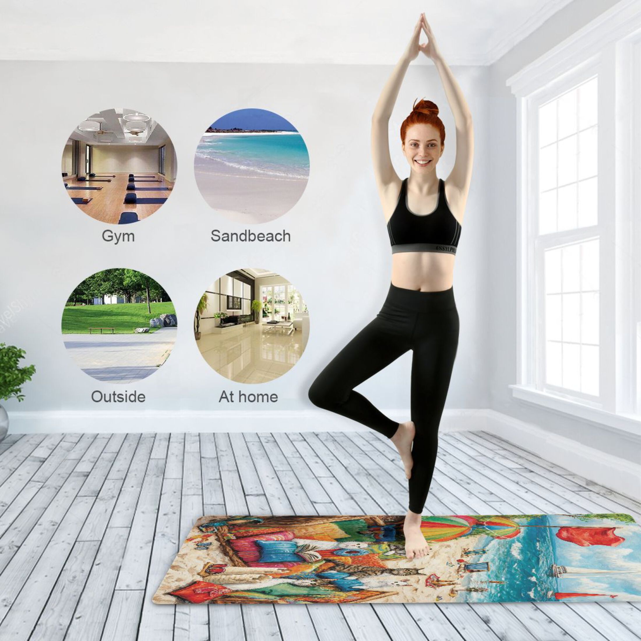 BZSMCE Yoga Mat Women Cats Relaxing on The Beach Fitness Mat