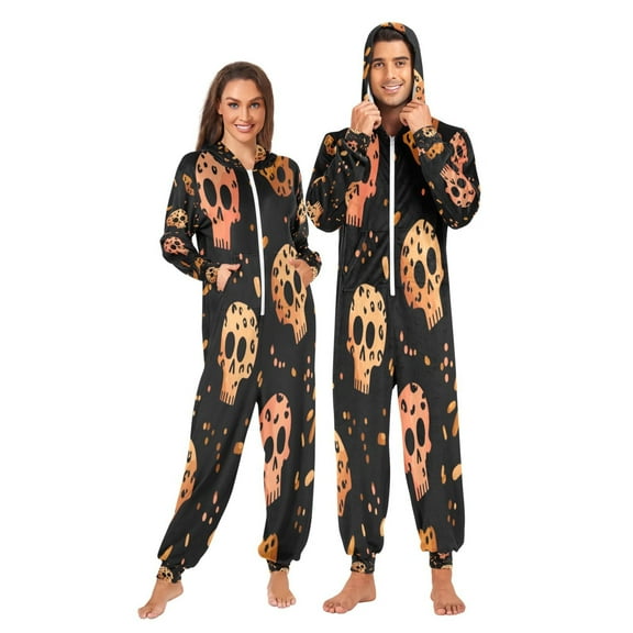 Onesie Jumpsuits For Men&Women Winter One Piece Zipper Pajamas Playsuit Leopard Skulls
