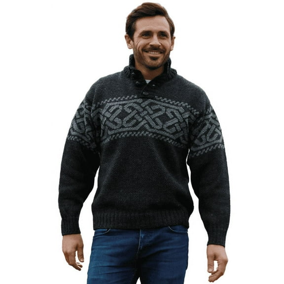 Irish Celtic Wool Sweater Men's Fisherman Troyer Pullover Made in Ireland by Aran Woollen Mills