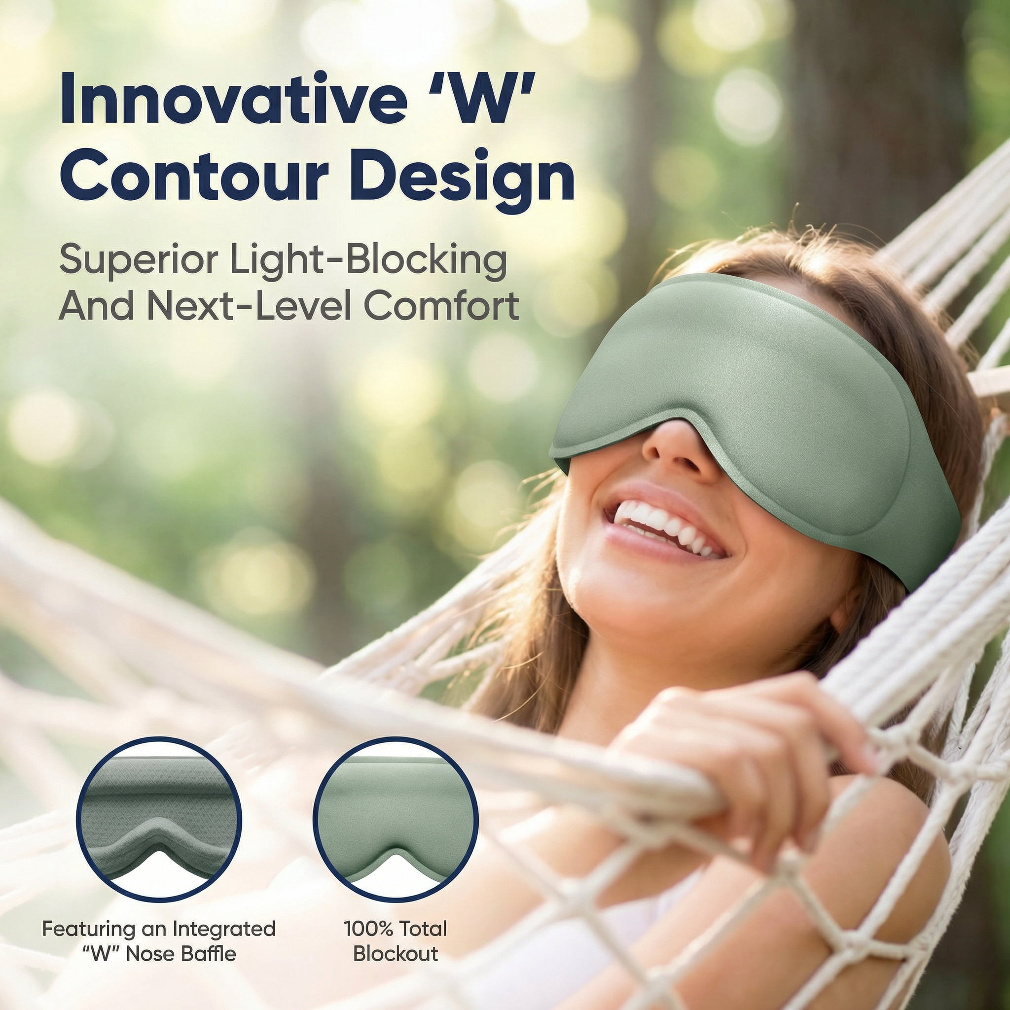 FACEMOON 3D Contoured Blackout Sleep Mask Weighted for Men and Women Tranquil Outdoor Sleep Experience Soft Memory Foam Zero Eye Pressure Relaxation Green