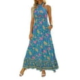 thumbnail image 4 of Qmyliery Women's Tie-Up Halter Dress, Flower Print Hollow-Out Sleeveless Backless Ruffle Hem Long Dress,S/M/L/XL, 4 of 7