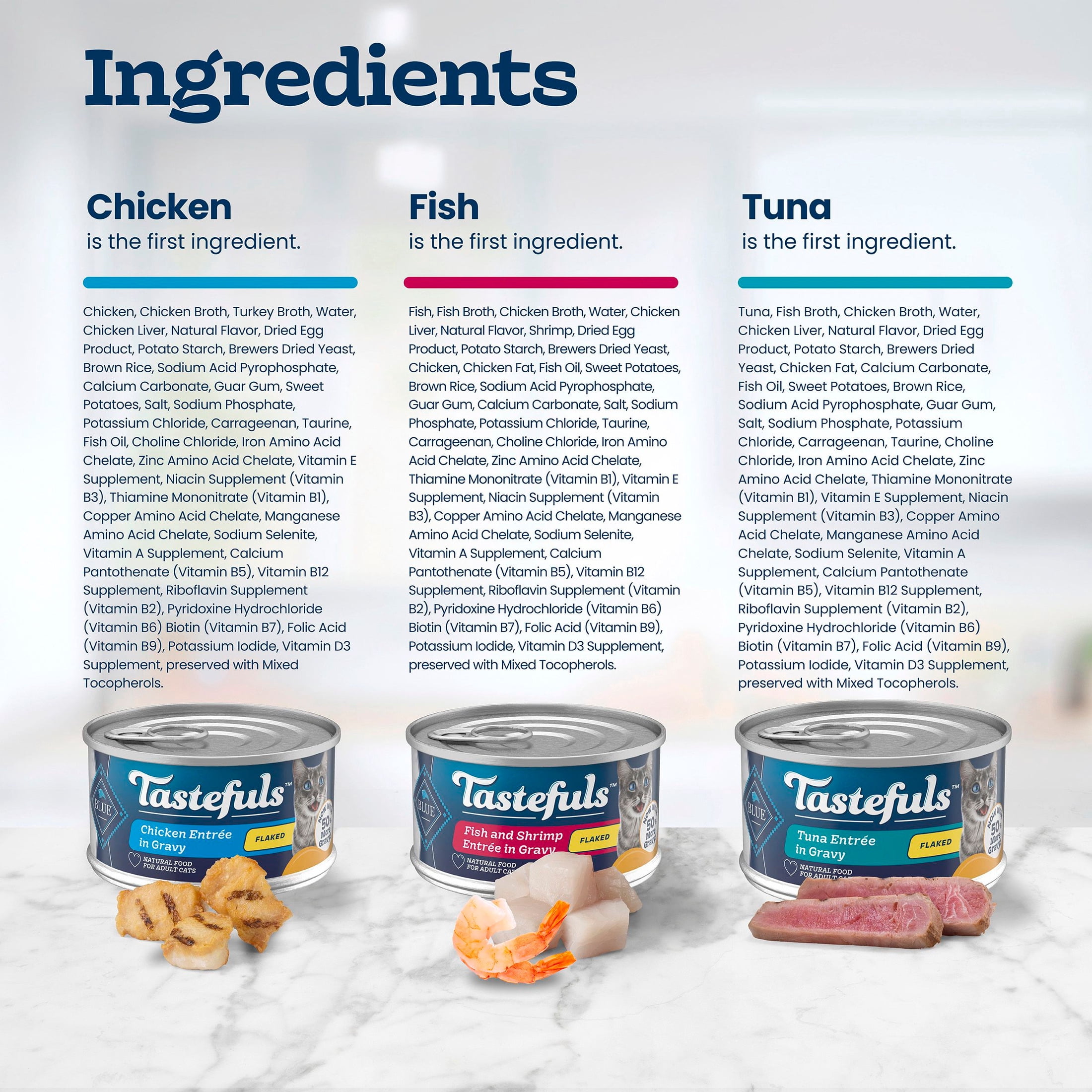 Blue Buffalo Tastefuls Adult Cat Wet Food, Flaked Entrées in Gravy, 3oz, 24ct Variety Pack