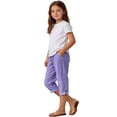 thumbnail image 5 of Pretxorve Kids Girls Casual Pants Solid Linen Mix Fabric Split Button Side Pockets 7 Length Bottoms, 5 of 5