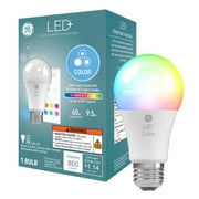 GE LED+ Color Changing LED Light Bulbs, 9.5 Watt, A19 Bulbs, Medium Base