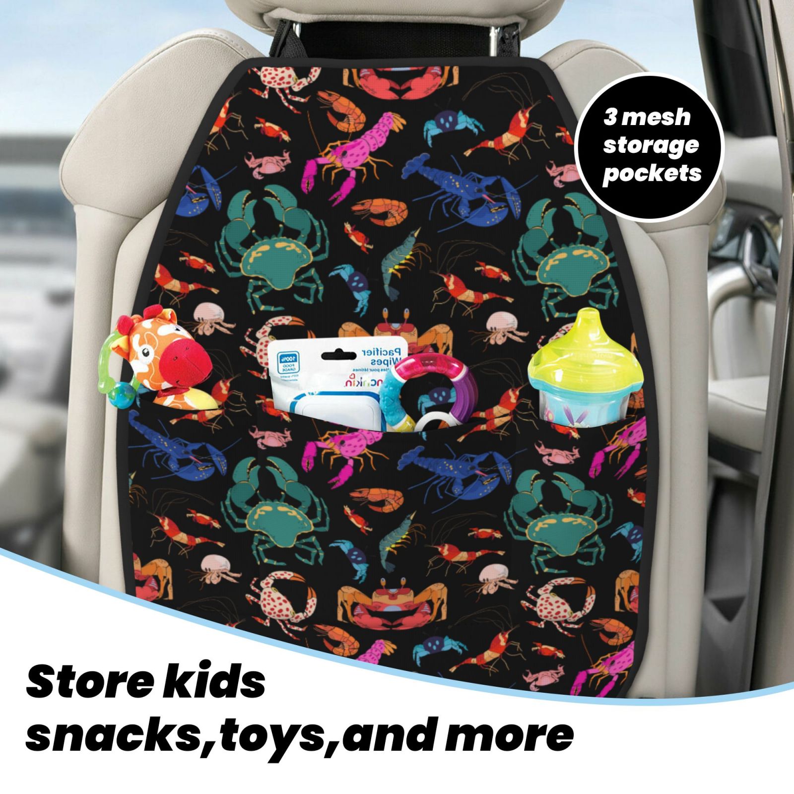 Xecao Animals Under Water Pattern Car Seat Back Protector 2 Pack Large Capacity Pocket, Kick Mats Back Seat Protector
