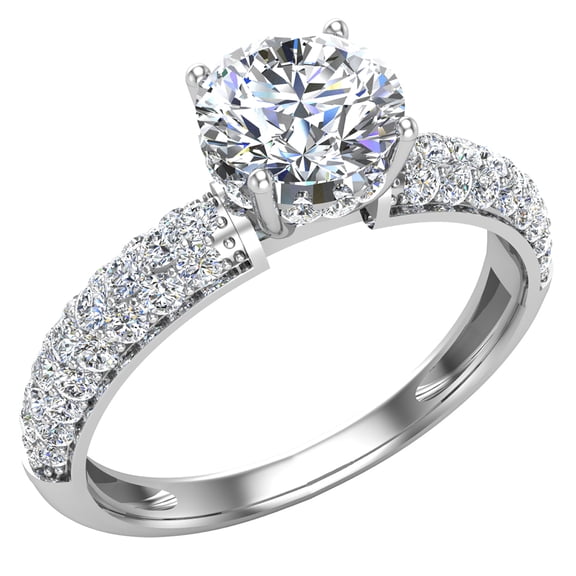 Glitz Design Trio Pavé Three row Diamond Engagement Ring 14K White Gold 1.20 CT (G,SI)