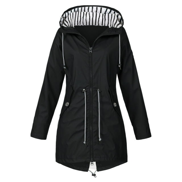 Kcodviy Womens Rain Jacket with Jackets for Women Windbreaker Hood Lightweight Long Sleeve Jacket Women Elegant Windbreaker Zip Up Drawstring Plus Size Windbreakers for Women Raincoat with Pockets